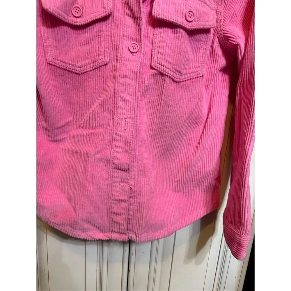 PacSun Kids Corduroy Collared Button Front Long Sleeve Shacket Pink Size Large